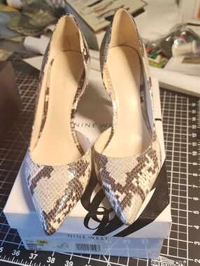 Nine West Snake-Print Pointed D'Orsay Pumps in Brown and Ivory